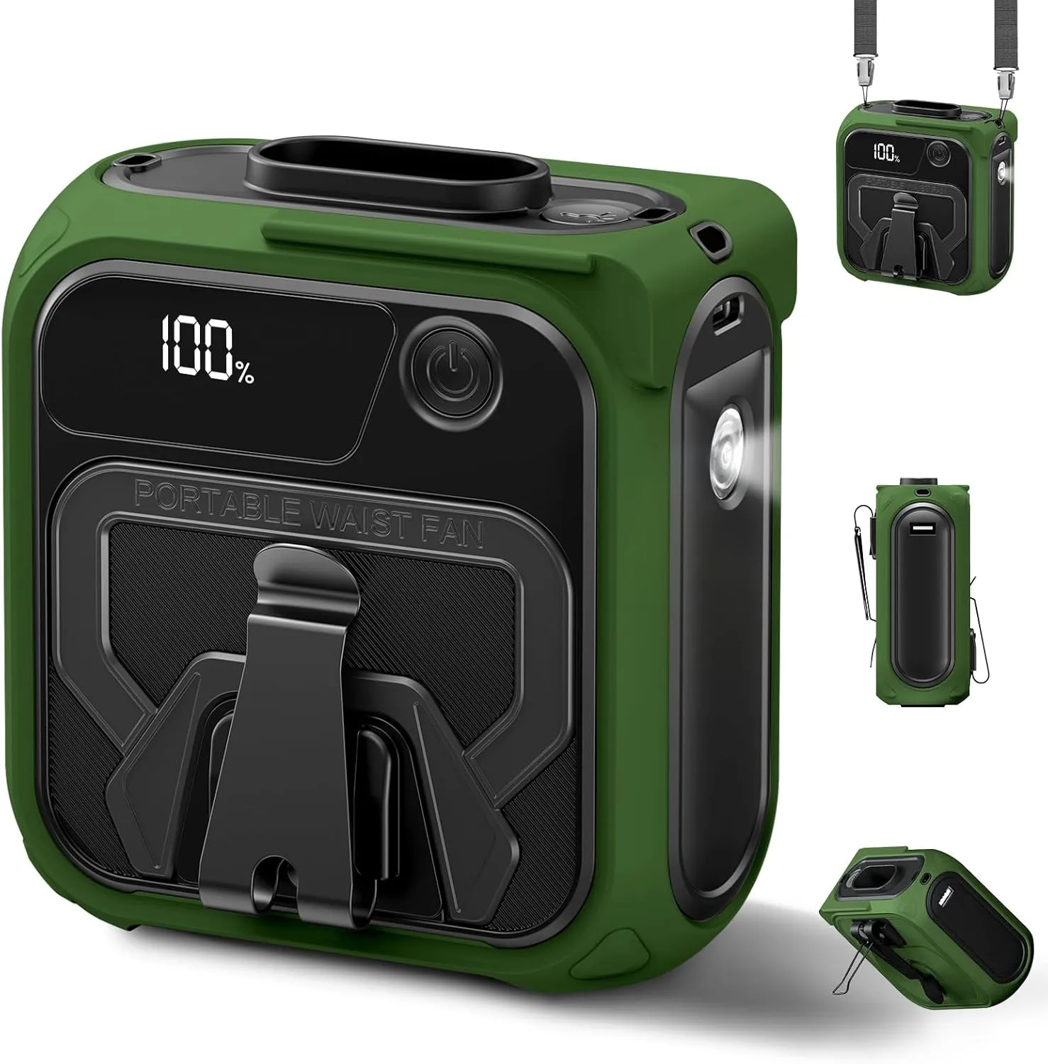 Joeyrras 10000mAh Portable Waist Fan, Belt Clip Fan Under Shirt with 5 Speeds, Waist Fans Clip On for Hands-Free Cooling, Shirt Fans with LED Display,for Outdoor Jobsite Camping-Green Waist-mounted portable fan for outdoor use