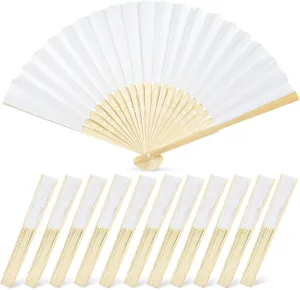 JOHOUSE 12 Packs Paper Hand Fans Foldable, 8.3 Inch White Paper Fans Handheld Portable for Wedding, Party Favors, Bridal Shower DIY Decoration Photography Props Mini handheld fan for personal cooling