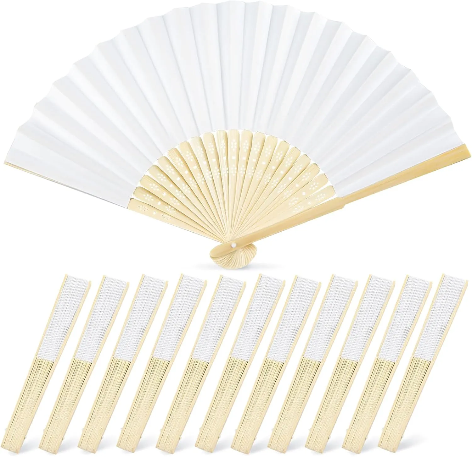 JOHOUSE 12 Packs Paper Hand Fans Foldable, 8.3 Inch White Paper Fans Handheld Portable for Wedding, Party Favors, Bridal Shower DIY Decoration Photography Props Mini handheld fan for personal cooling