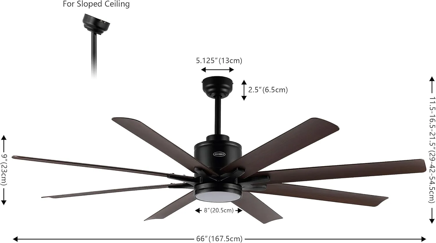 JONATHAN Y JYL9713B Octo 66" 1-Light Contemporary Industrial Iron/Plastic Mobile-App/Remote-Controlled 6-Speed Ceiling Fan with Integrated LED Light, Black/Neutral Brown Wood Finish
