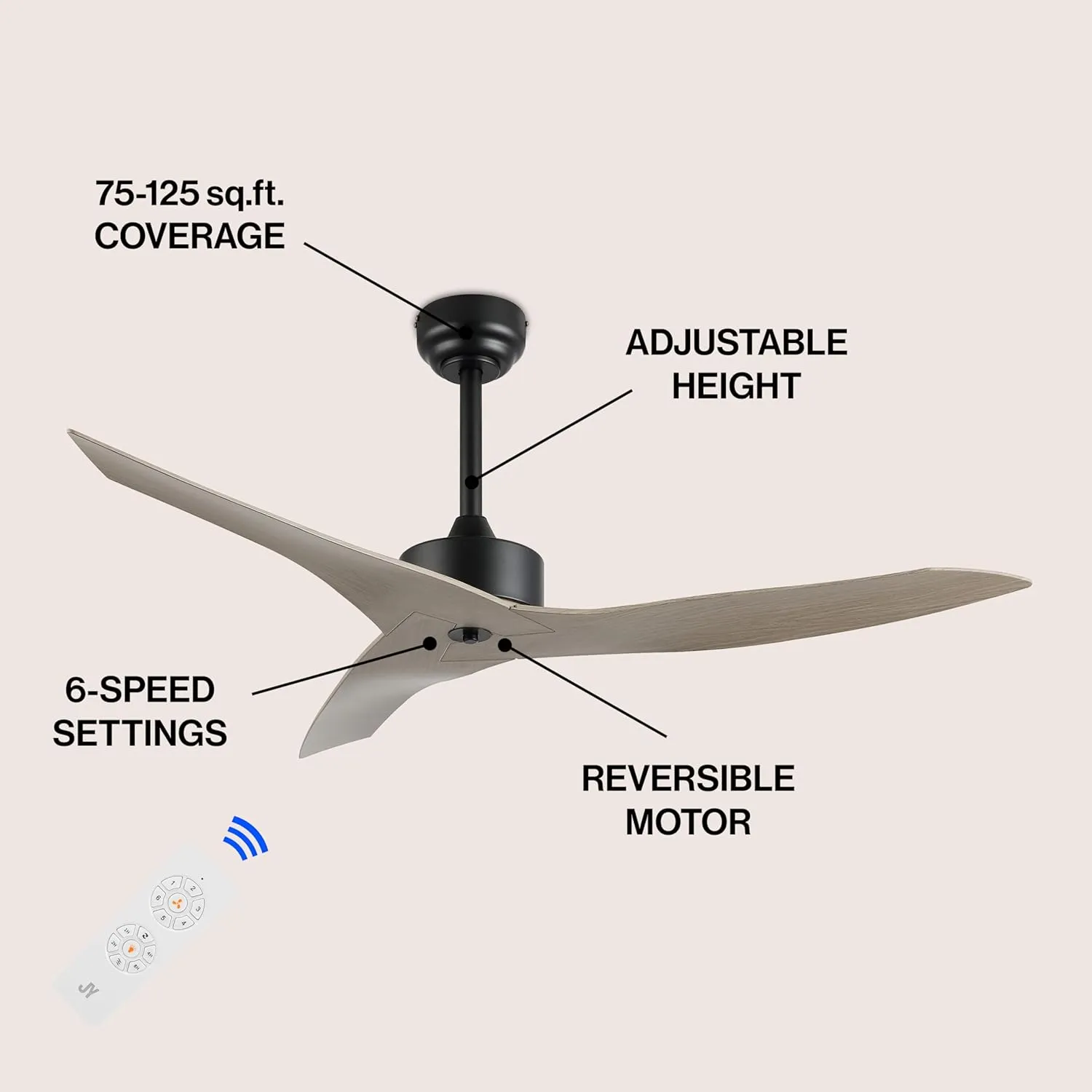 JONATHAN Y JYL9715B Aldrin 50" Mobile-App/Remote-Controlled, 6-Speed Razor Ceiling Fan, Modern, Contemporary, Minimalist, Industrial, Coastal for Bedroom, Living Room, Office, Gray Wood
