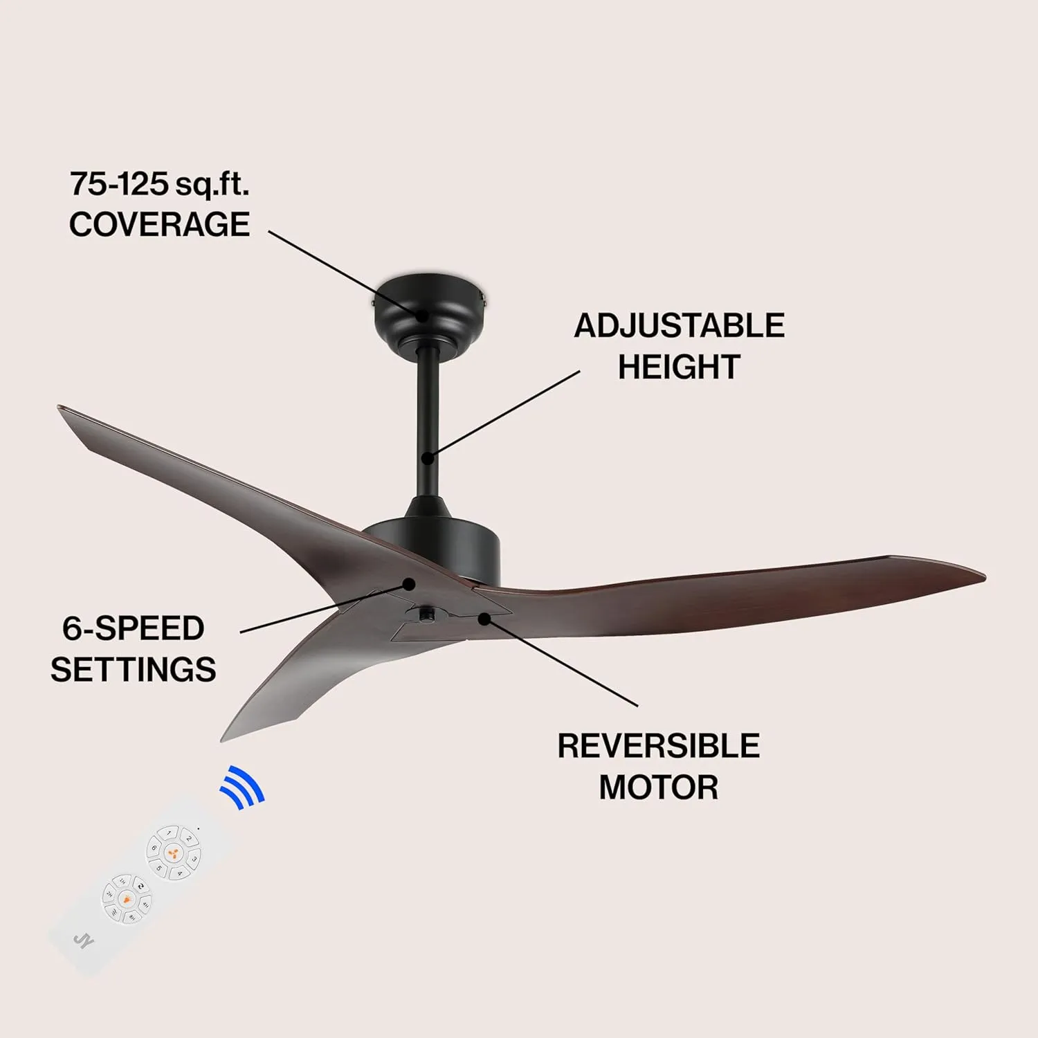 JONATHAN Y JYL9715D Aldrin 50" Mobile-App/Remote-Controlled, 6-Speed Razor Ceiling Fan, Modern, Contemporary, Minimalist, Industrial, Coastal for Bedroom, Living Room, Office, Neutral Brown Wood