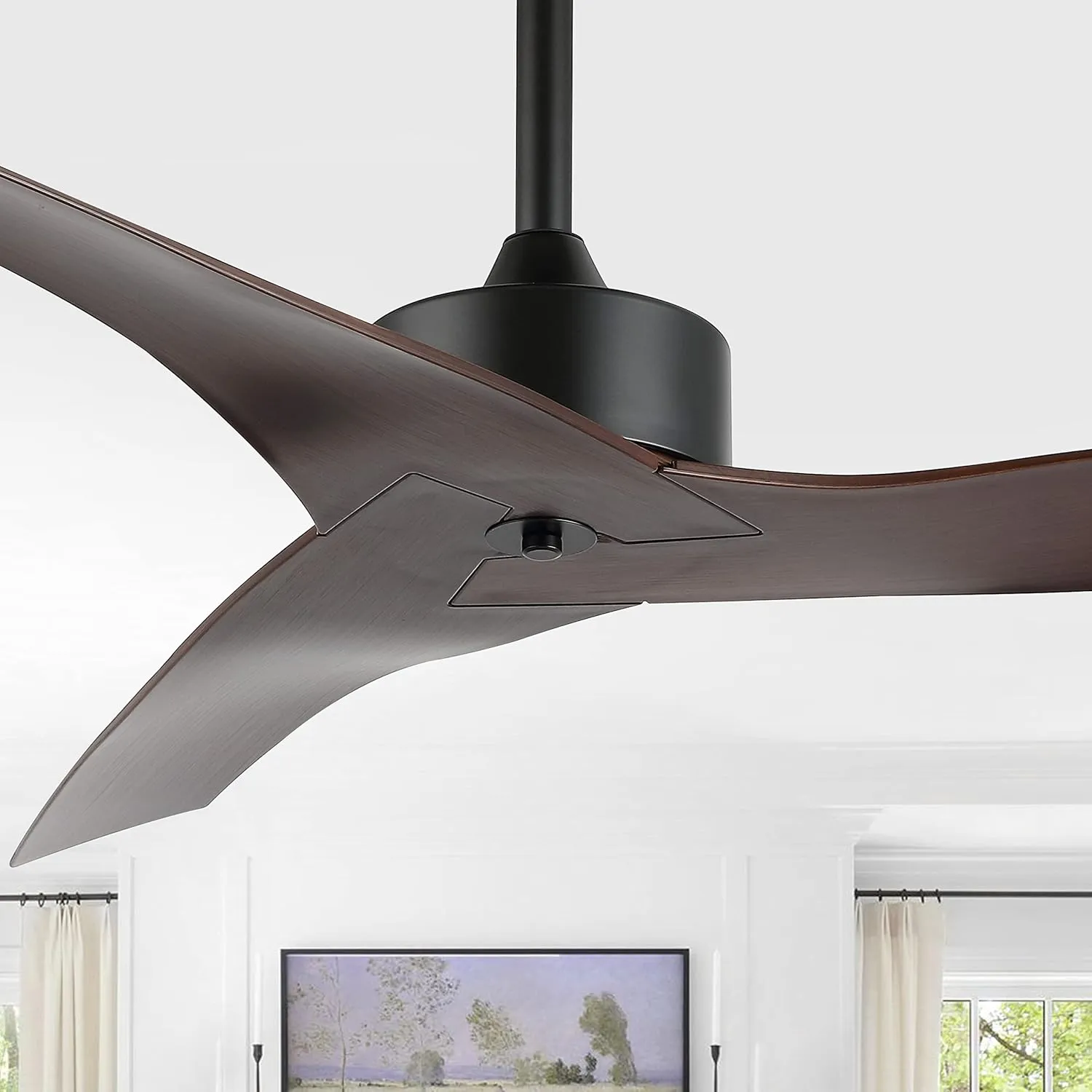 JONATHAN Y JYL9715D Aldrin 50" Mobile-App/Remote-Controlled, 6-Speed Razor Ceiling Fan, Modern, Contemporary, Minimalist, Industrial, Coastal for Bedroom, Living Room, Office, Neutral Brown Wood