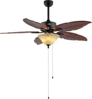 JONATHAN Y JYL9720B Poinciana 52" 3-Light Coastal Bohemian Iron/Wood Palm Leaf LED Ceiling Fan with Pull Chain Rustic, Eclectic, Transitional, Office, Living Room, Dining Room, Bedroom, Dark Brown Fan with safety blade design