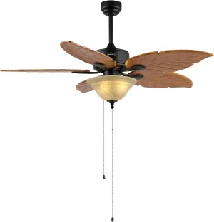 JONATHAN Y JYL9720C Poinciana 52" 3-Light Coastal Bohemian Iron/Wood Palm Leaf LED Ceiling Fan with Pull Chain Rustic, Eclectic, Transitional, Office, Living Room, Dining Room, Bedroom, Light Brown Fan with safety blade design