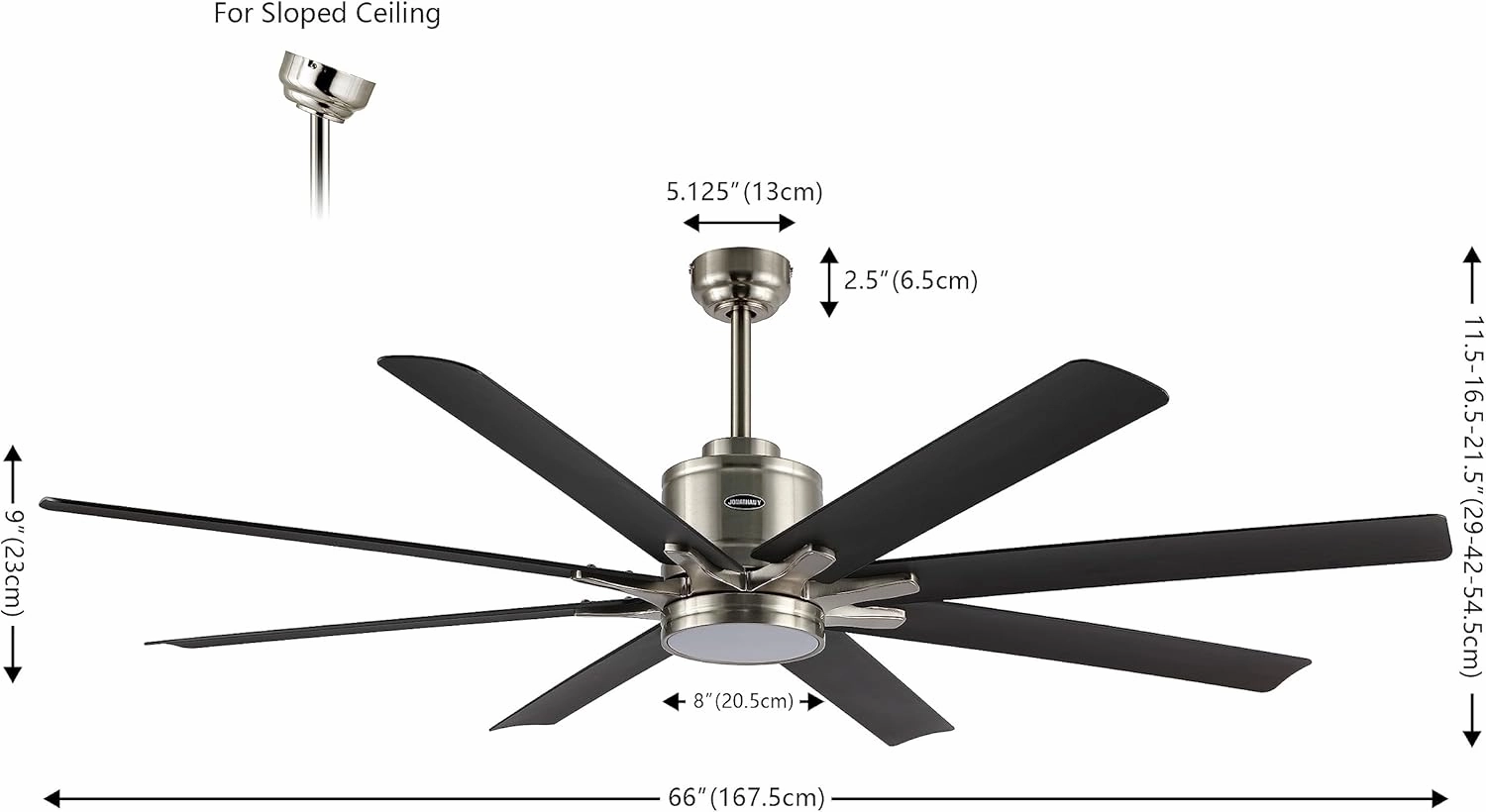 JONATHAN Y JYL9712B Octo 66" 1-Light Contemporary Industrial Iron/Plastic Mobile-App/Remote-Controlled 6-Speed Ceiling Fan with Integrated LED Light, Nickel/Dark Brown Wood Finish