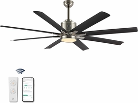 JONATHAN Y JYL9712B Octo 66" 1-Light Contemporary Industrial Iron/Plastic Mobile-App/Remote-Controlled 6-Speed Ceiling Fan with Integrated LED Light, Nickel/Dark Brown Wood Finish App-controlled remote fan for convenience