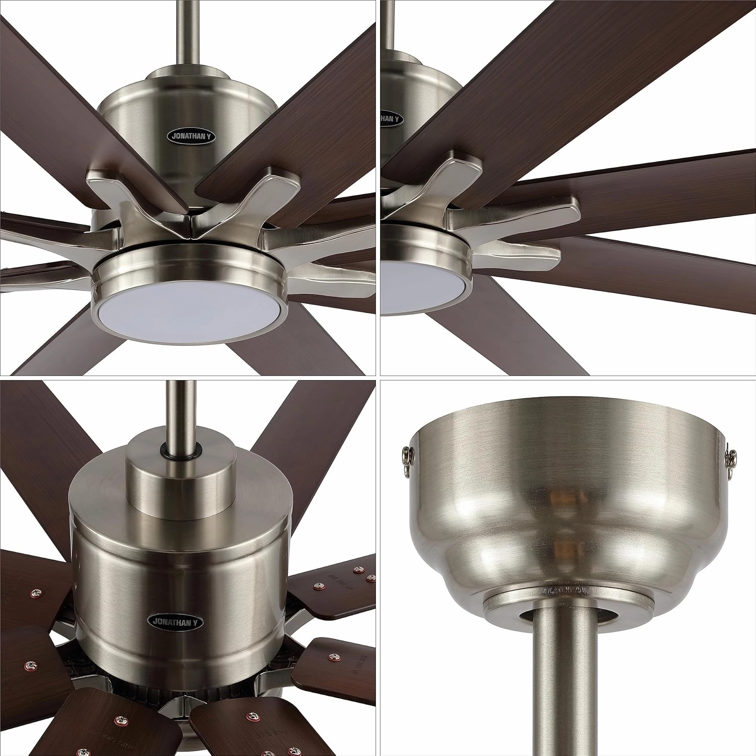 JONATHAN Y JYL9712C Octo 66" 1-Light Contemporary Industrial Iron/Plastic Mobile-App/Remote-Controlled 6-Speed Ceiling Fan with Integrated LED Light, Nickel/Neutral Brown Wood Finish