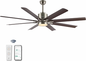 JONATHAN Y JYL9712C Octo 66" 1-Light Contemporary Industrial Iron/Plastic Mobile-App/Remote-Controlled 6-Speed Ceiling Fan with Integrated LED Light, Nickel/Neutral Brown Wood Finish App-controlled remote fan for convenience