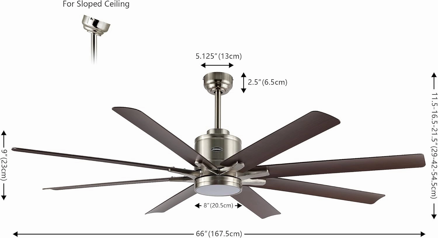 JONATHAN Y JYL9712C Octo 66" 1-Light Contemporary Industrial Iron/Plastic Mobile-App/Remote-Controlled 6-Speed Ceiling Fan with Integrated LED Light, Nickel/Neutral Brown Wood Finish