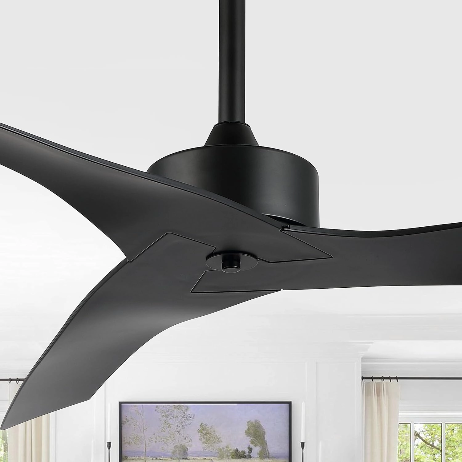 JONATHAN Y JYL9715A Aldrin 50" Mobile-App/Remote-Controlled, 6-Speed Razor Ceiling Fan, Modern, Contemporary, Minimalist, Industrial, Coastal for Bedroom, Living Room, Office, Black