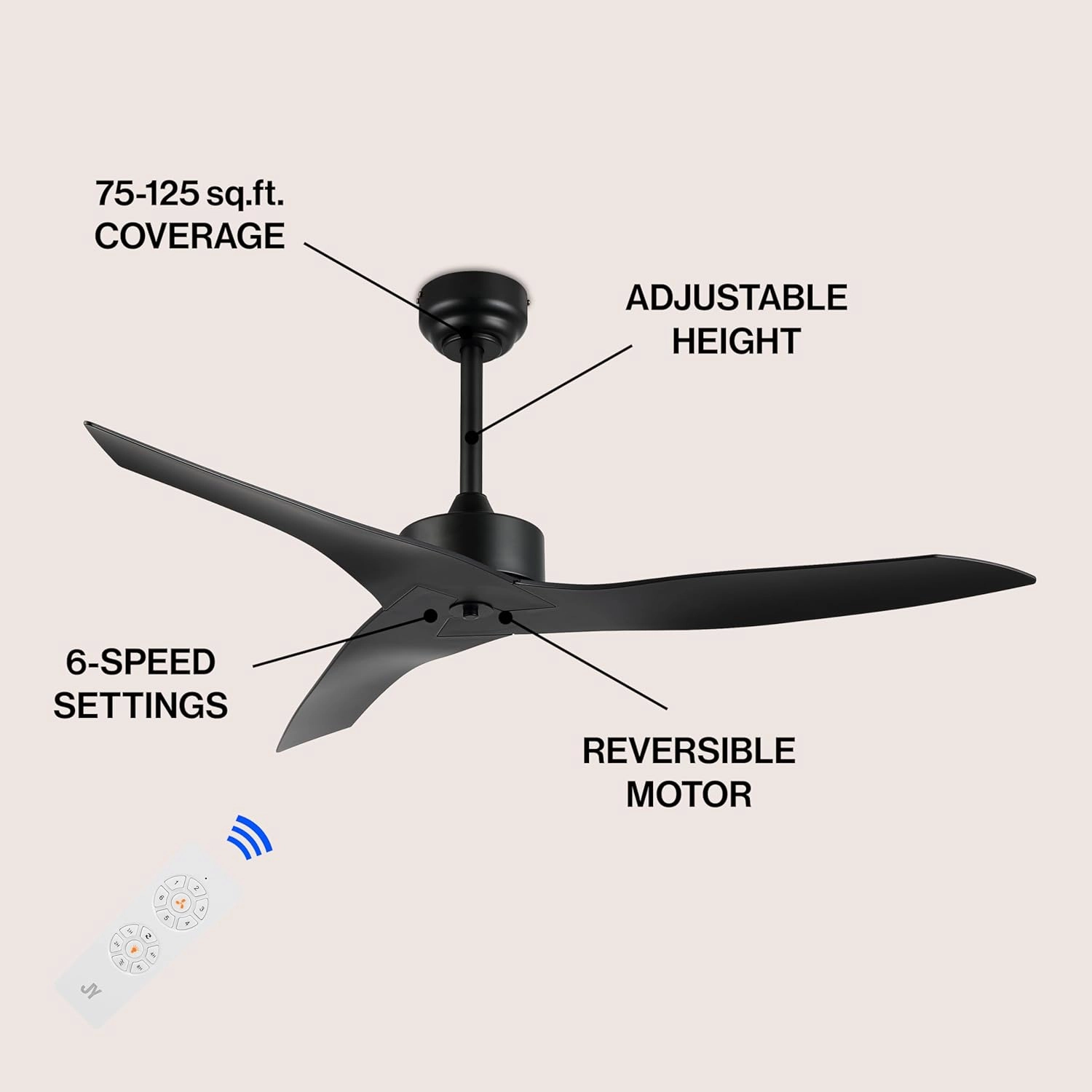 JONATHAN Y JYL9715A Aldrin 50" Mobile-App/Remote-Controlled, 6-Speed Razor Ceiling Fan, Modern, Contemporary, Minimalist, Industrial, Coastal for Bedroom, Living Room, Office, Black