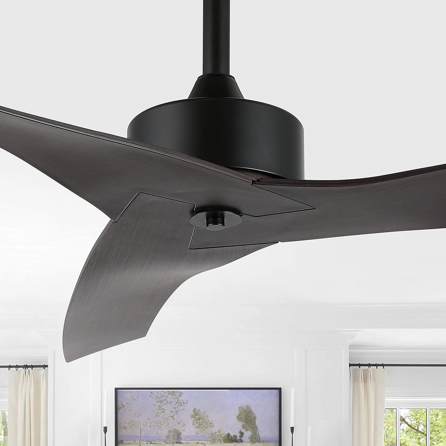 JONATHAN Y JYL9715C Aldrin 50" Mobile-App/Remote-Controlled, 6-Speed Razor Ceiling Fan, Modern, Contemporary, Minimalist, Industrial, Coastal for Bedroom, Living Room, Office, Dark Brown Wood
