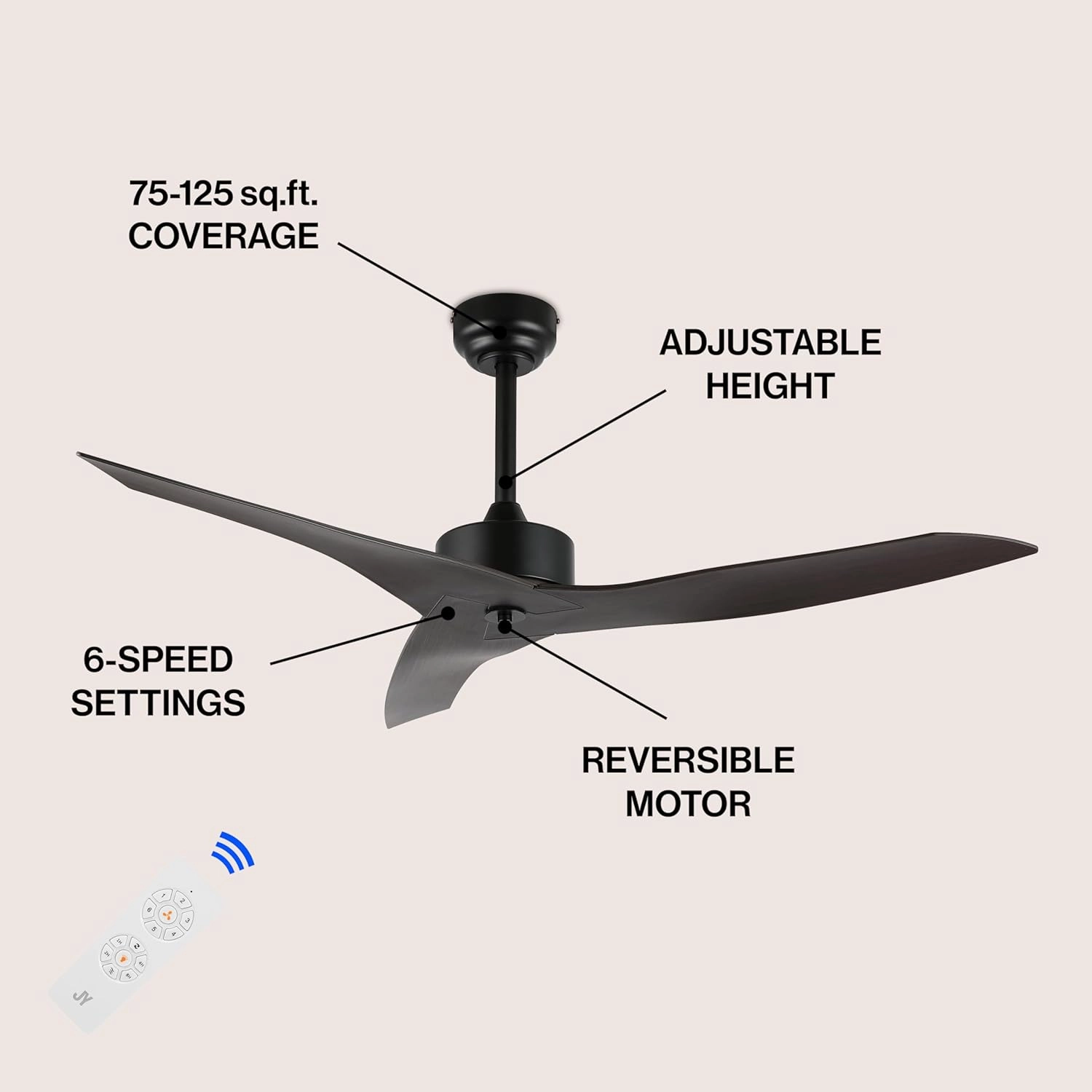 JONATHAN Y JYL9715C Aldrin 50" Mobile-App/Remote-Controlled, 6-Speed Razor Ceiling Fan, Modern, Contemporary, Minimalist, Industrial, Coastal for Bedroom, Living Room, Office, Dark Brown Wood