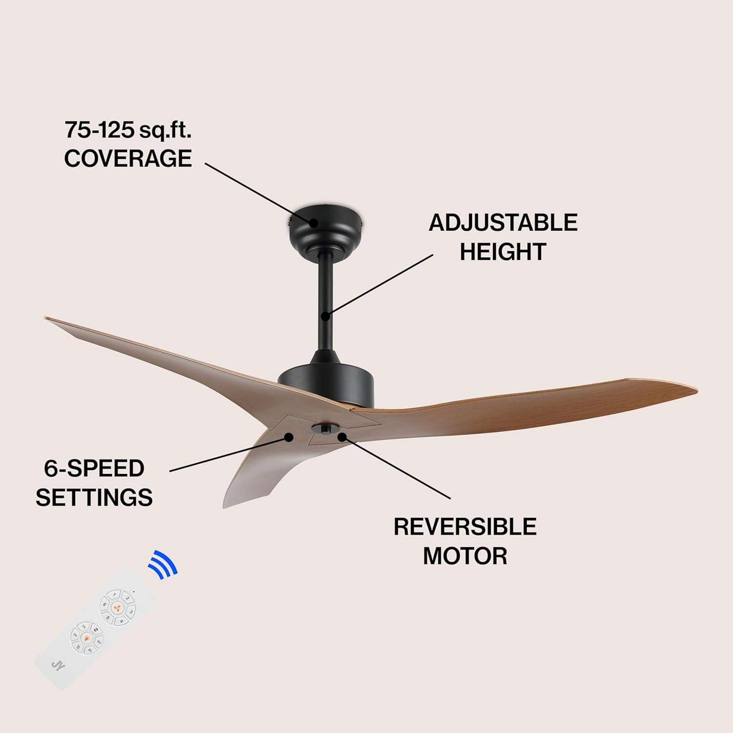 JONATHAN Y JYL9715E Aldrin 50" Mobile-App/Remote-Controlled, 6-Speed Razor Ceiling Fan, Modern, Contemporary, Minimalist, Industrial, Coastal for Bedroom, Living Room, Office, Light Brown Wood