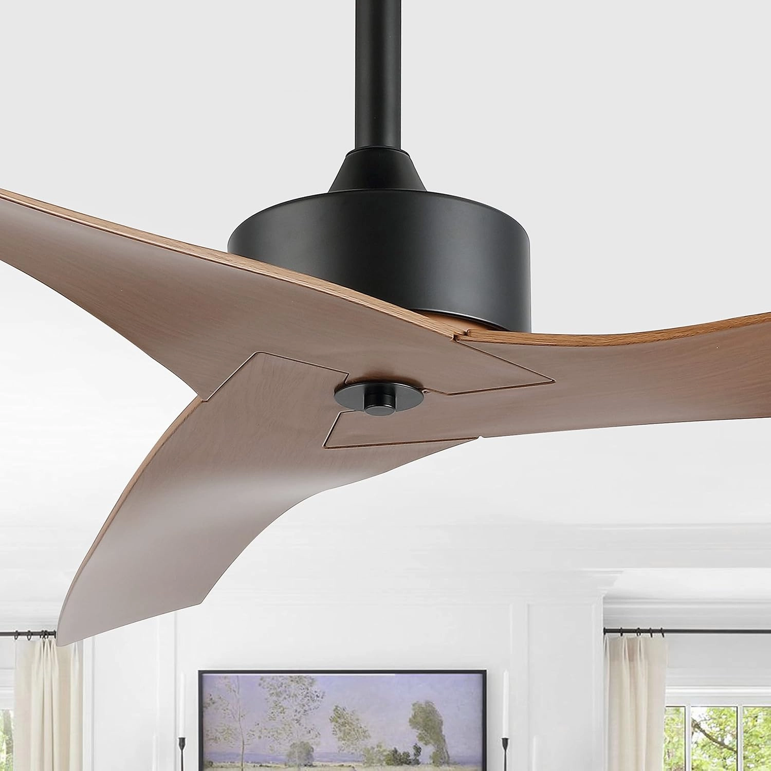 JONATHAN Y JYL9715E Aldrin 50" Mobile-App/Remote-Controlled, 6-Speed Razor Ceiling Fan, Modern, Contemporary, Minimalist, Industrial, Coastal for Bedroom, Living Room, Office, Light Brown Wood