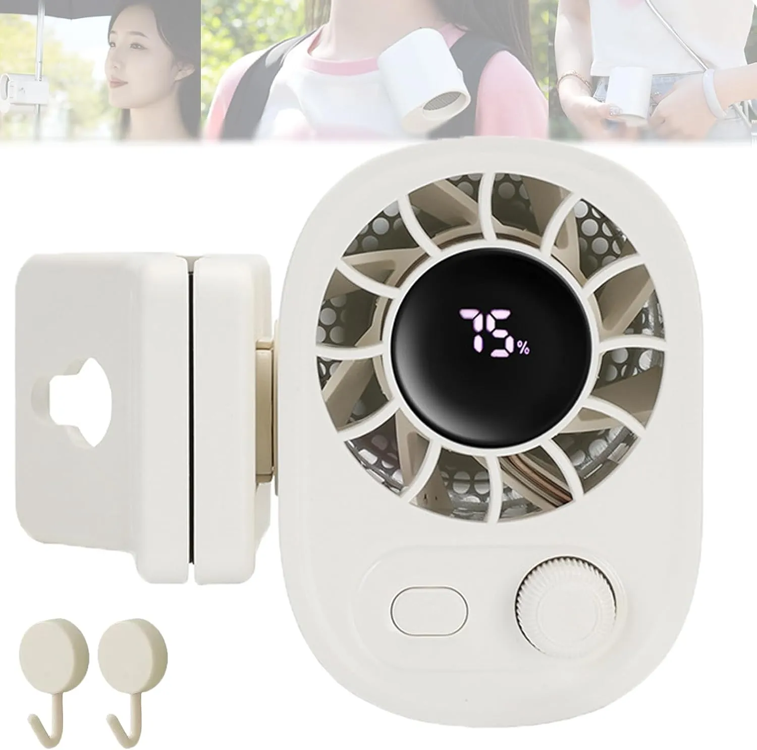 Joytus Car Clip On Fan, 2025 New Upgraded Portable Fans, Strong Clip Design, Small Clip Stepless Speed Regulation 100 Gear Waist-Mounted (White) Waist-mounted portable fan for outdoor use