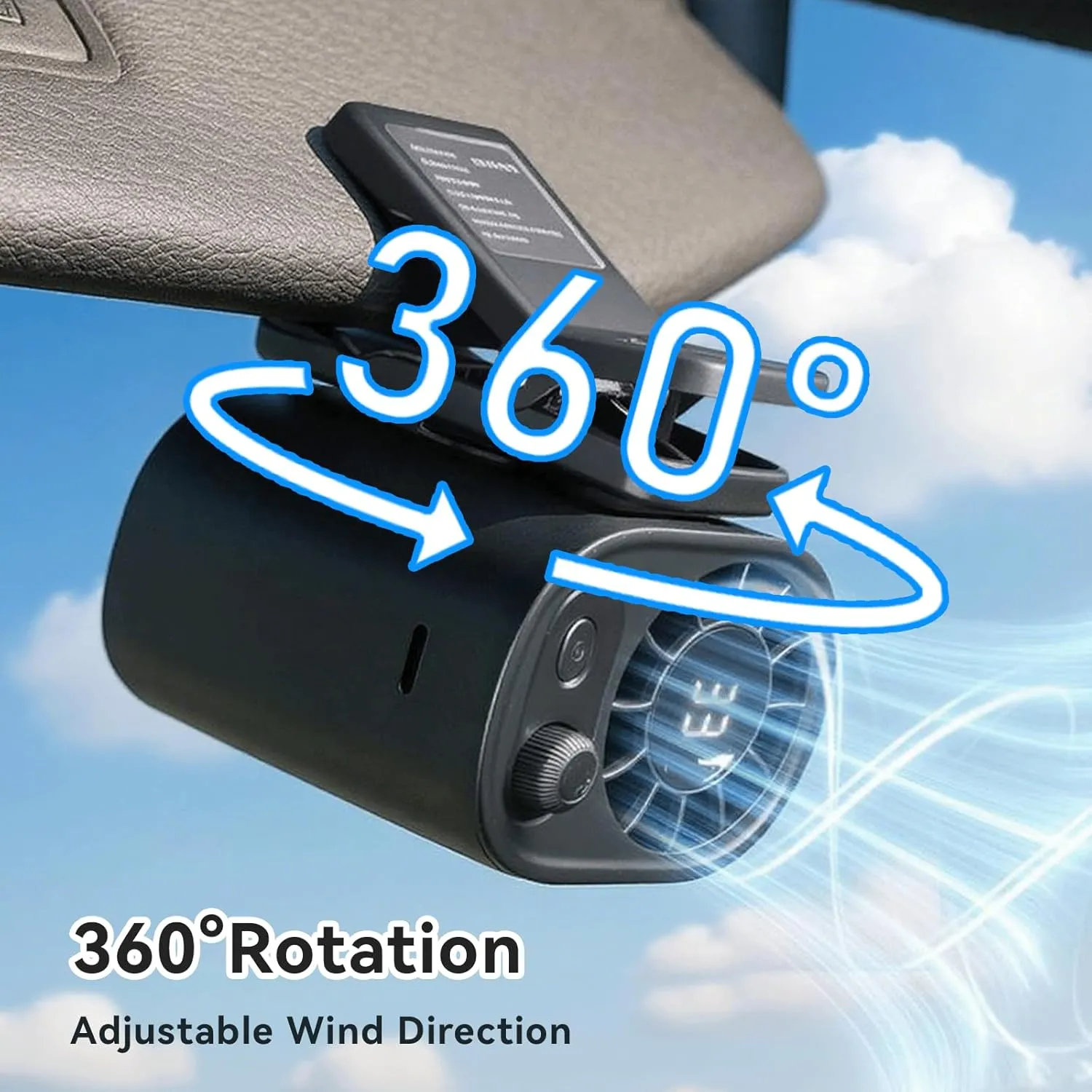 Joytus Car Clip On Fan with LED Display - 360 Rotation, 100 Speeds Adjustable, USB Rechargeable Personal Cooling Fan 1800mAh Battery (Beige)