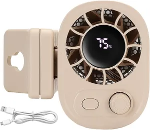 Joytutu Car Clip on Fan with LED Display, 360 Rotation Car Seat Cooling Fan, Portable Waist Mounted Rechargeable Personal Fans, 100 Speed Adjustable Small Electric Fans, Instant Cooling(Beige) Waist-mounted portable fan for outdoor use