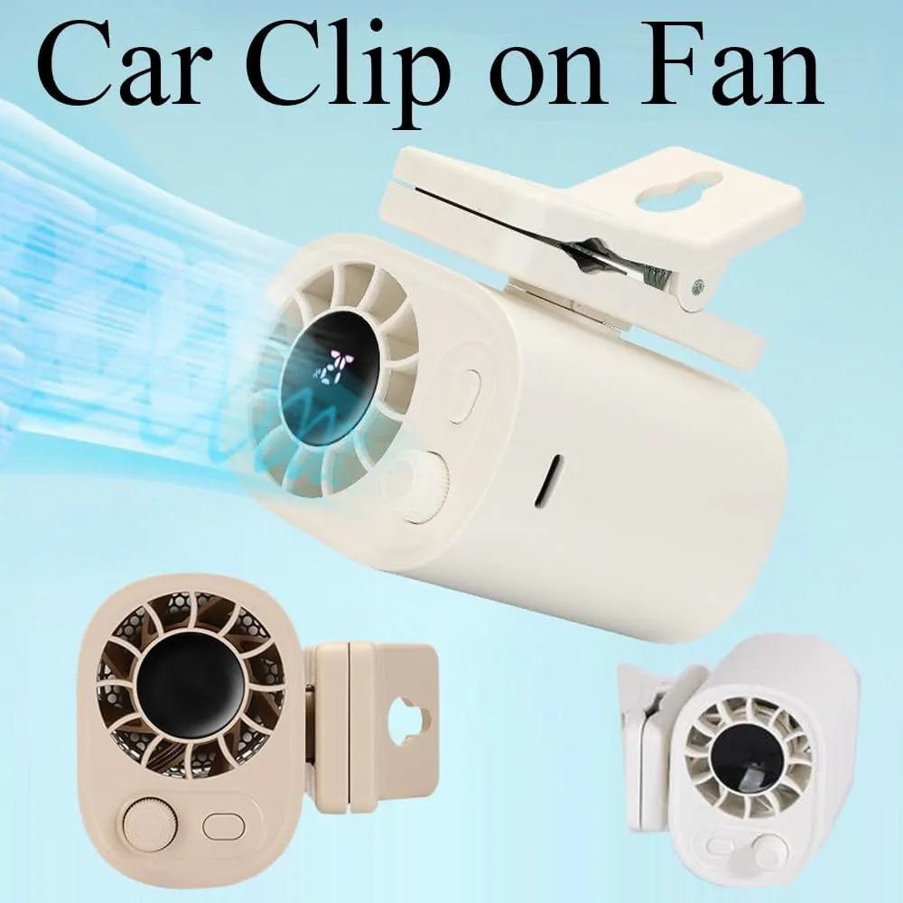 Joytutu Car Clip on Fan with LED Display, Car Clip on Fan with LED Display - 360 Rotation, Cars Seat Cooling Fans, Strong Clip Design, Speeds Adjustable for Instant Summer Cooling for Cars (Apricot)