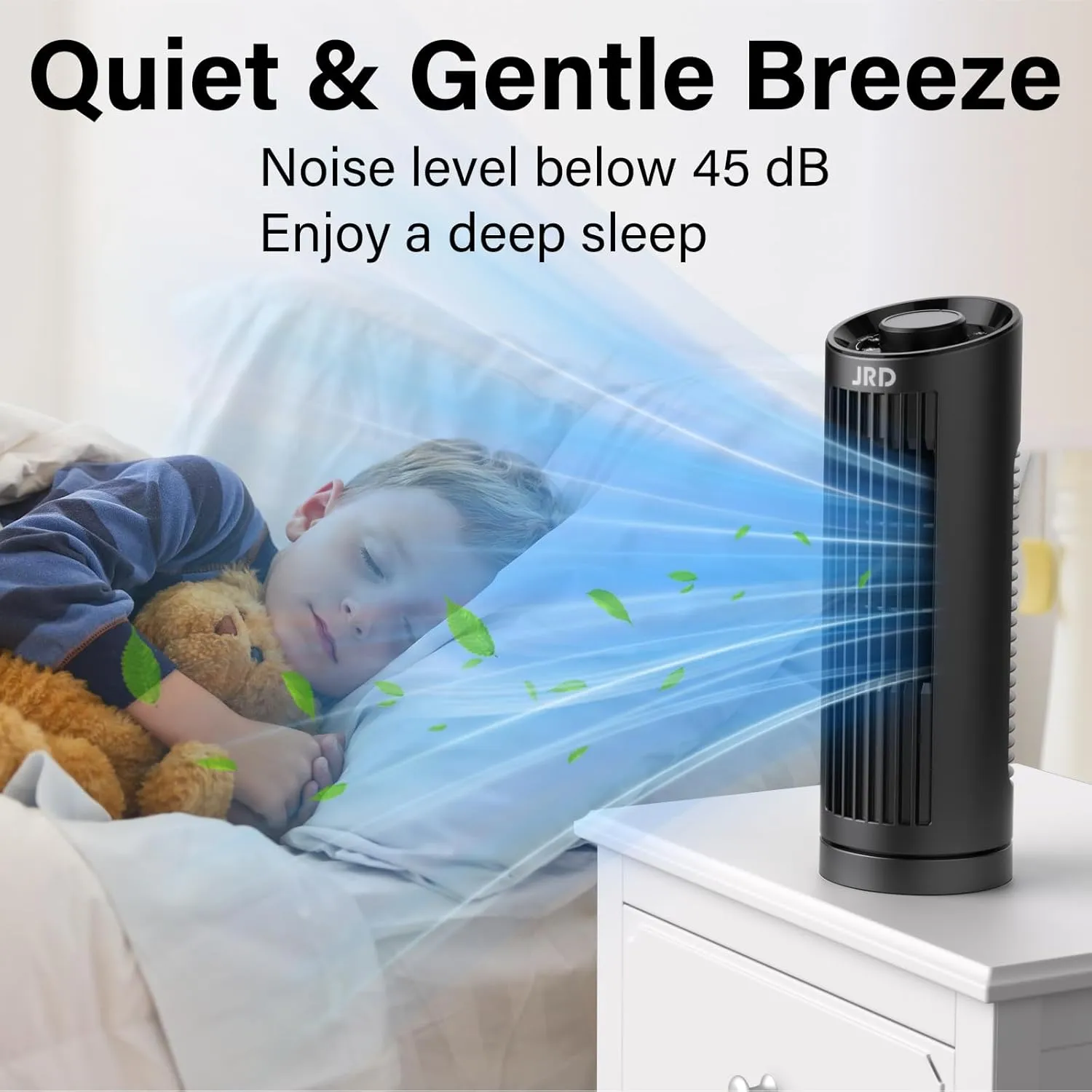 JRD 13'' Tower Fan with 80 Oscillating, 23ft/s Bladeless Desk Fan with 3 Speeds, Quiet Operation, Compact & Portable Table Fan for Bedroom Home Office Desktop