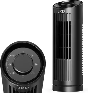 JRD 13" Tower Fan for Bedroom, 23ft/s Bladeless Desk Fan with 3 Speeds, 80 Degree Oscillating, Quiet Operation, Compact & Portable Table Fan for Bedroom Home Office Desktop Small bladeless fan for quiet cooling