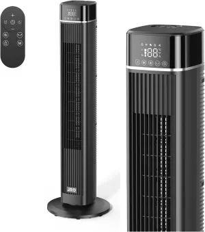 JRD 40 inch Tower Fan with Remote, 90 Oscillating Quiet Cooling Fan with 3 Speeds, 4 Modes, 12H Timer, LED Display, 27ft/s Velocity, Bladeless Standing Fan Floor Fan for Indoor Bedroom Home Tower bladeless fan for modern homes