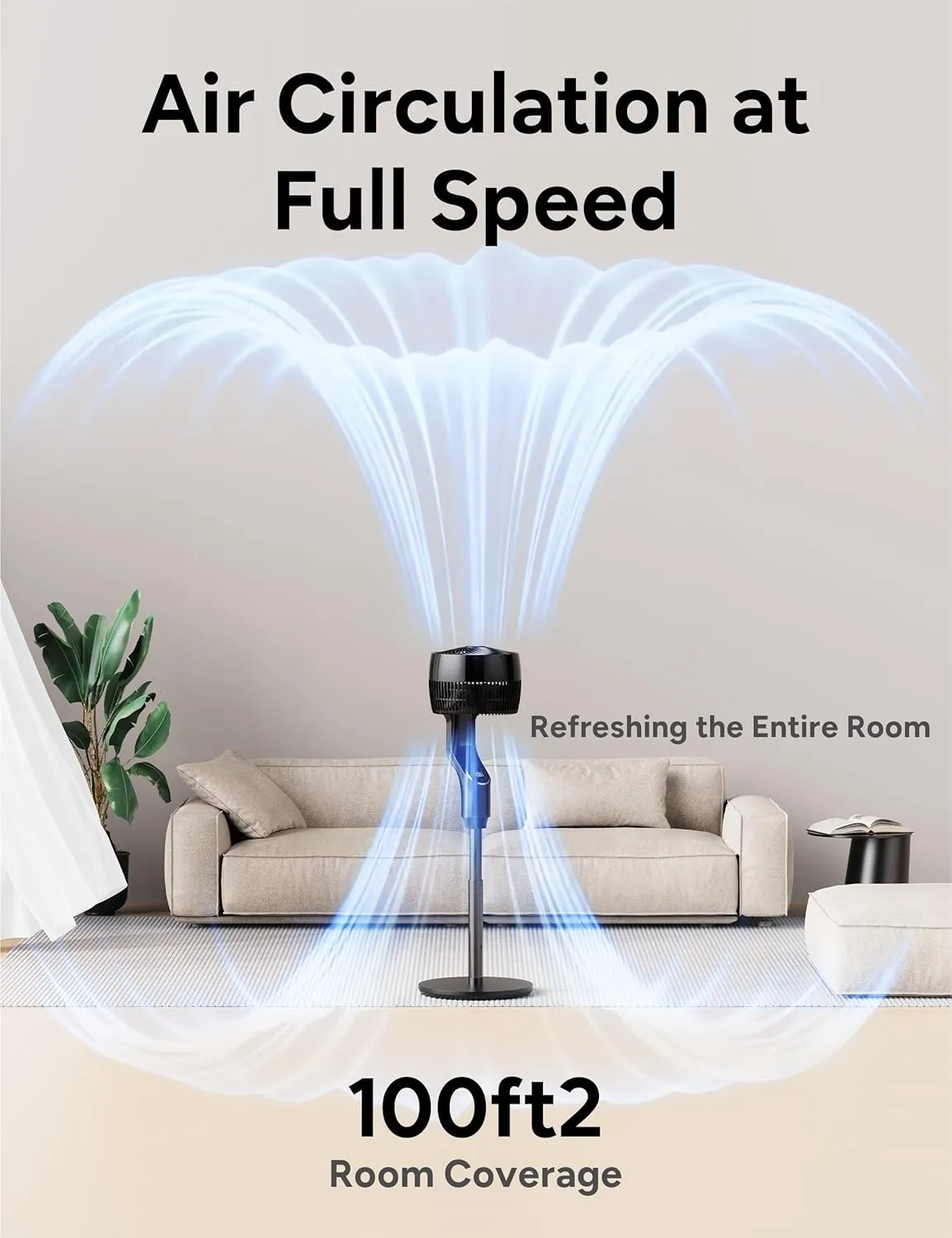 JRD Fan for Bedroom, 70 Oscillating Standing Fan, 100ft Quiet Pedestal Fans for Home Office, 85 Manual Vertical, Touch Remote, 24H Timer,32 Wind Speeds, 39-43" Adjustable Height, Air Circulator