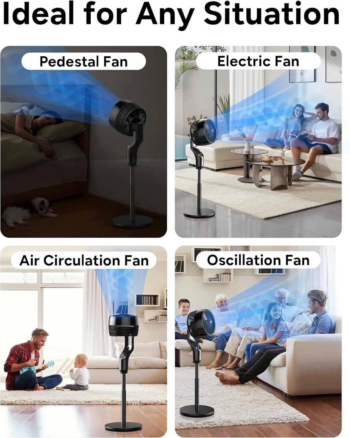 JRD Fan for Bedroom, 70 Oscillating Standing Fan, 100ft Quiet Pedestal Fans for Home Office, 85 Manual Vertical, Touch Remote, 24H Timer,32 Wind Speeds, 39-43" Adjustable Height, Air Circulator