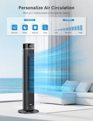 JRD Tower Fan, 90 Oscillating Fans with Remote, 40'' Quiet Cooling Fan with 3 Speeds,4 Modes,12H Timer, LED Display, 27ft/s Velocity, Bladeless Standing Fan Floor Fan for Bedroom Home Office Indoor Tower bladeless fan for modern homes