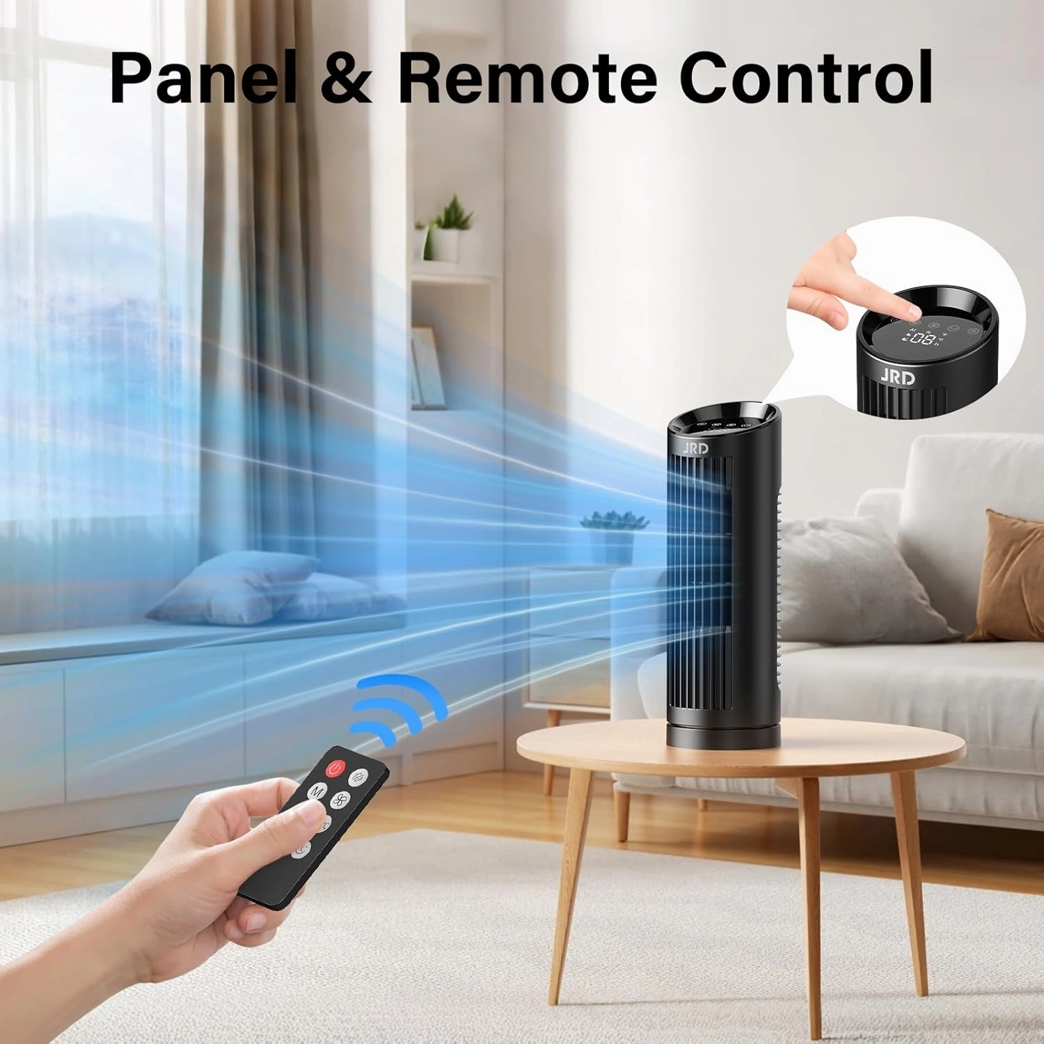 JRD 13'' Tower Fan for Bedroom, Quiet Cooling Desk Fan with Remote, 80 Oscillating, 3 Speed, 4 Mode, 12h Timer, Digital Touch Screen, Portable, Safe Bladeless Table Fan for Home Desktop Office
