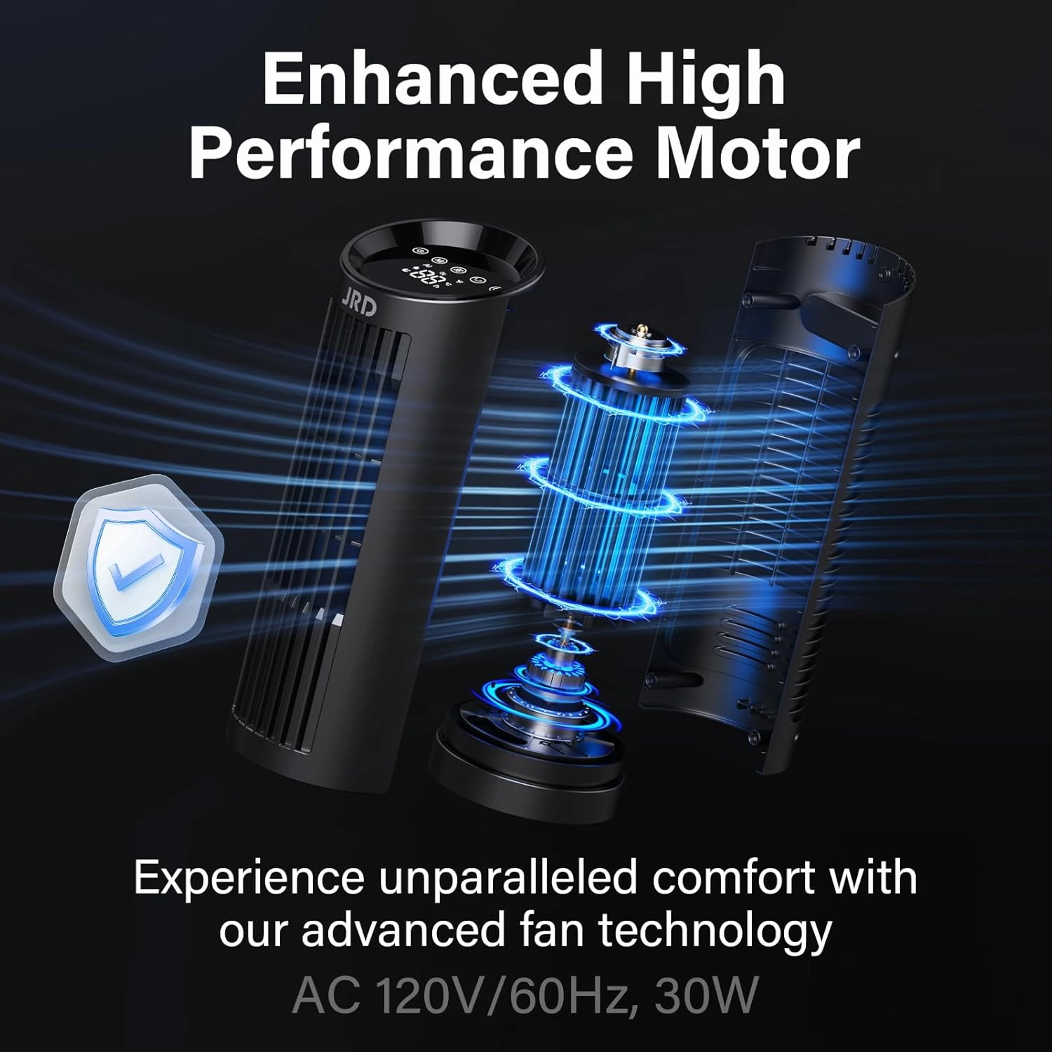 JRD 13'' Tower Fan for Bedroom, Quiet Cooling Desk Fan with Remote, 80 Oscillating, 3 Speed, 4 Mode, 12h Timer, Digital Touch Screen, Portable, Safe Bladeless Table Fan for Home Desktop Office