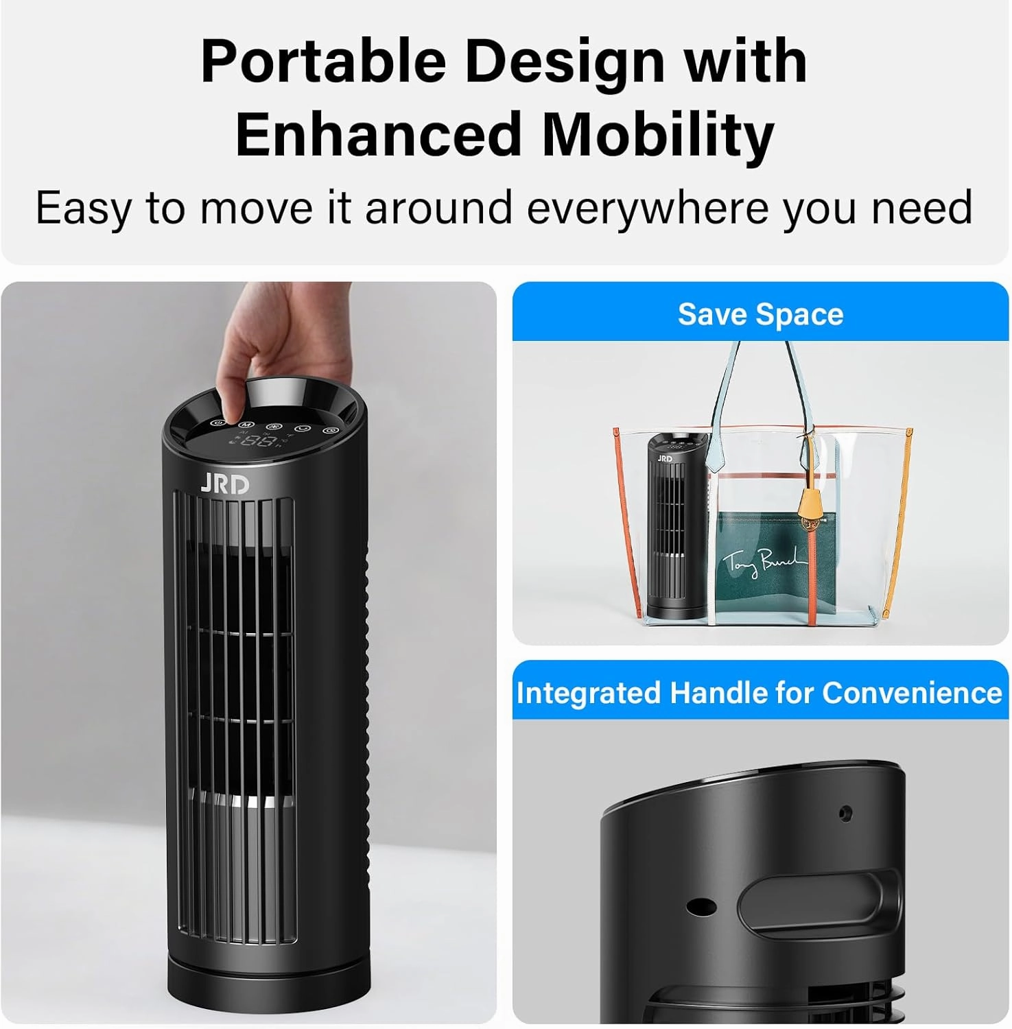 JRD 13'' Tower Fan for Bedroom, Quiet Cooling Desk Fan with Remote, 80 Oscillating, 3 Speed, 4 Mode, 12h Timer, Digital Touch Screen, Portable, Safe Bladeless Table Fan for Home Desktop Office