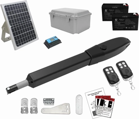 JUJIANG C026 Solar Gate Opener with Batteries & Solar Panel for Single Swing Gates Up to 770lb Automatic Gate Openers with Remote Complete Kit Medium Duty Automatic Gate Openers Solar Powered Voice assistant compatible fan with Alexa and Google