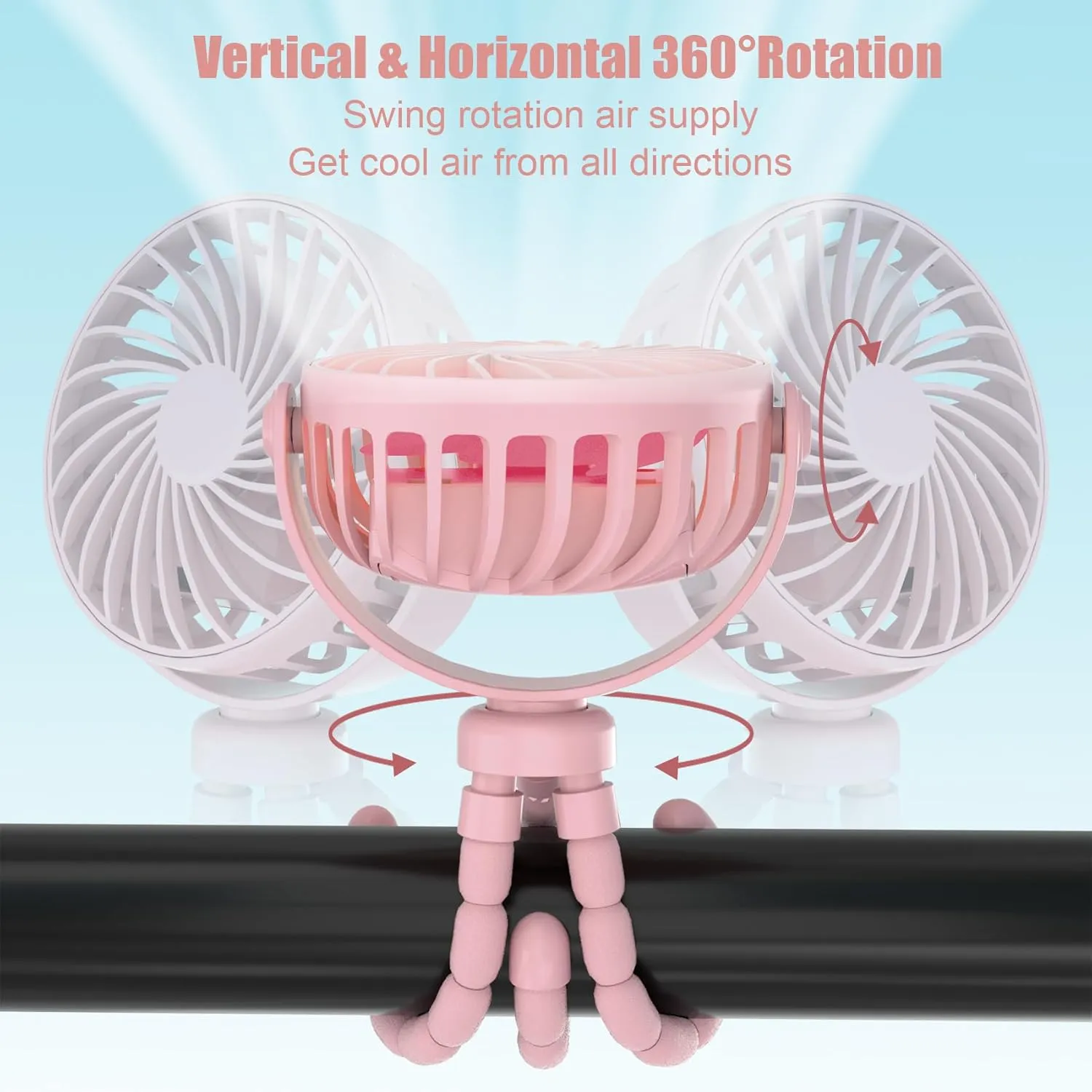 JYJZPB Mini Portable Stroller Fan Clip On for Baby (Pink)