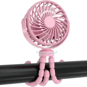 JYJZPB Mini Portable Stroller Fan Clip On for Baby (Pink) Octopus-shaped decorative fan