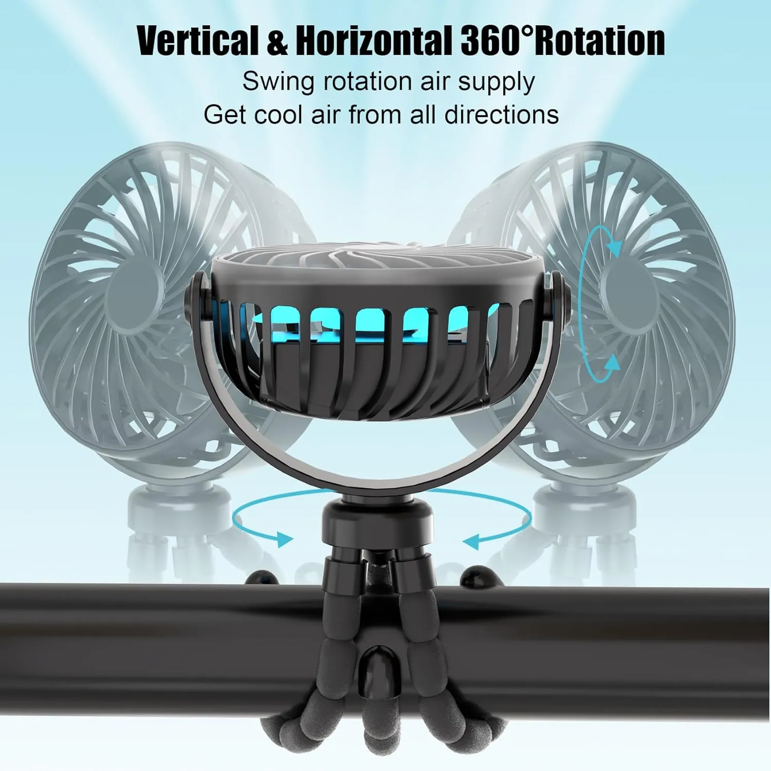JYJZPB Mini Portable Stroller Fan Clip On for Baby with Flexible Tripod,3 Speed 360 Rotate Rechargeable Handheld Baby Stroller Fan,Cooling Baby Fan for Stroller & Car Seat,Crib,Bike,Treadmill,Travel