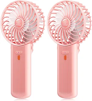 JZCreater 2Pack Mini Handheld Fan,Portable Hand Held Fan, 15H Cooling Fans, Quiet 4 Speed, USB Rechargeable Battery Operated Desk Fan, Small Electric Fan for Travel Outdoor Home Office Makeup, PINK Mini handheld fan for personal cooling