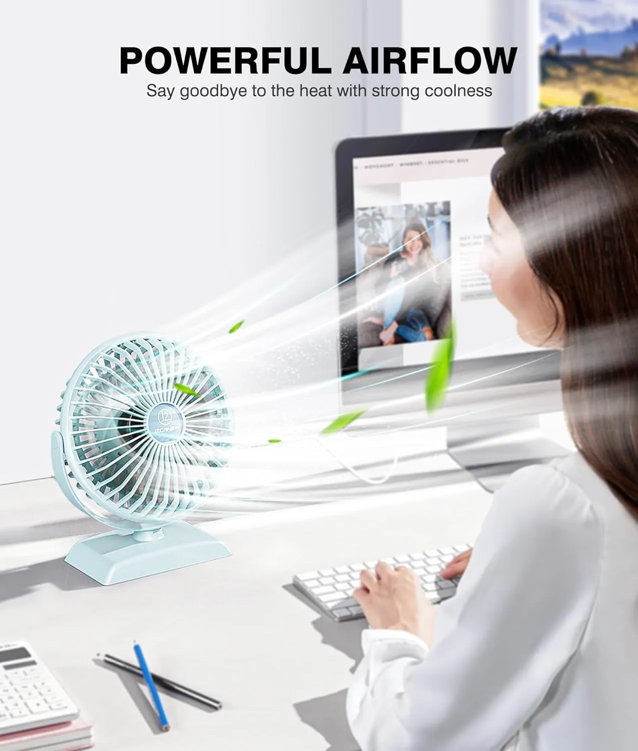 JZCreater Desk Fan,USB Fan Protable,3 Speed Airflow,360 Rotation Personal Fan,Table Desktop Cooling Fan,Quiet Mini Powered,Mini Small for Home Office Bedroom Car Travel,Green,4.9''(JZC-E282)
