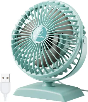 JZCreater Desk Fan,USB Fan Protable,3 Speed Airflow,360 Rotation Personal Fan,Table Desktop Cooling Fan,Quiet Mini Powered,Mini Small for Home Office Bedroom Car Travel,Green,4.9''(JZC-E282) 360-degree rotating fan for home use
