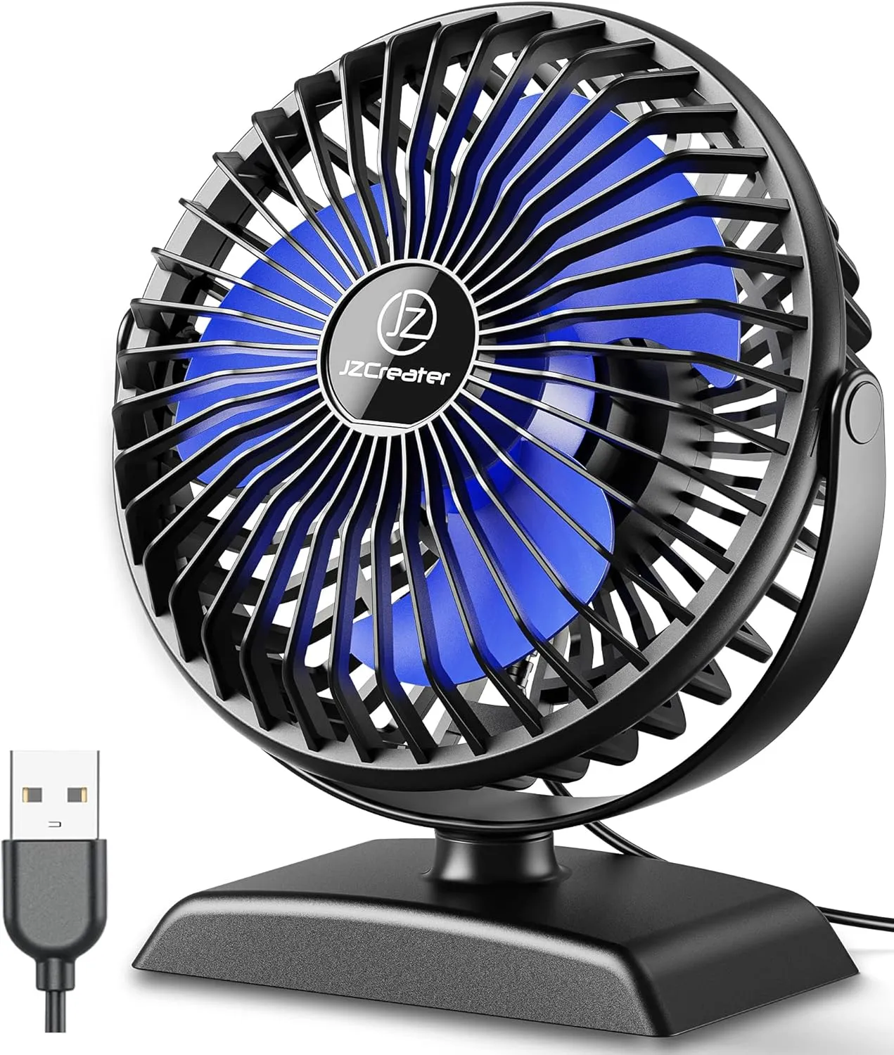 JZCreater Mini Desk Fan3 Speed Ultra-Quiet OperationPortable USB Cooling Fan for Office Desk, Bedroom Use, Personal Fan with Adjustable Tilt for Summer Indoor/Outdoor,USB-Powered, Black USB desktop fan for workspace