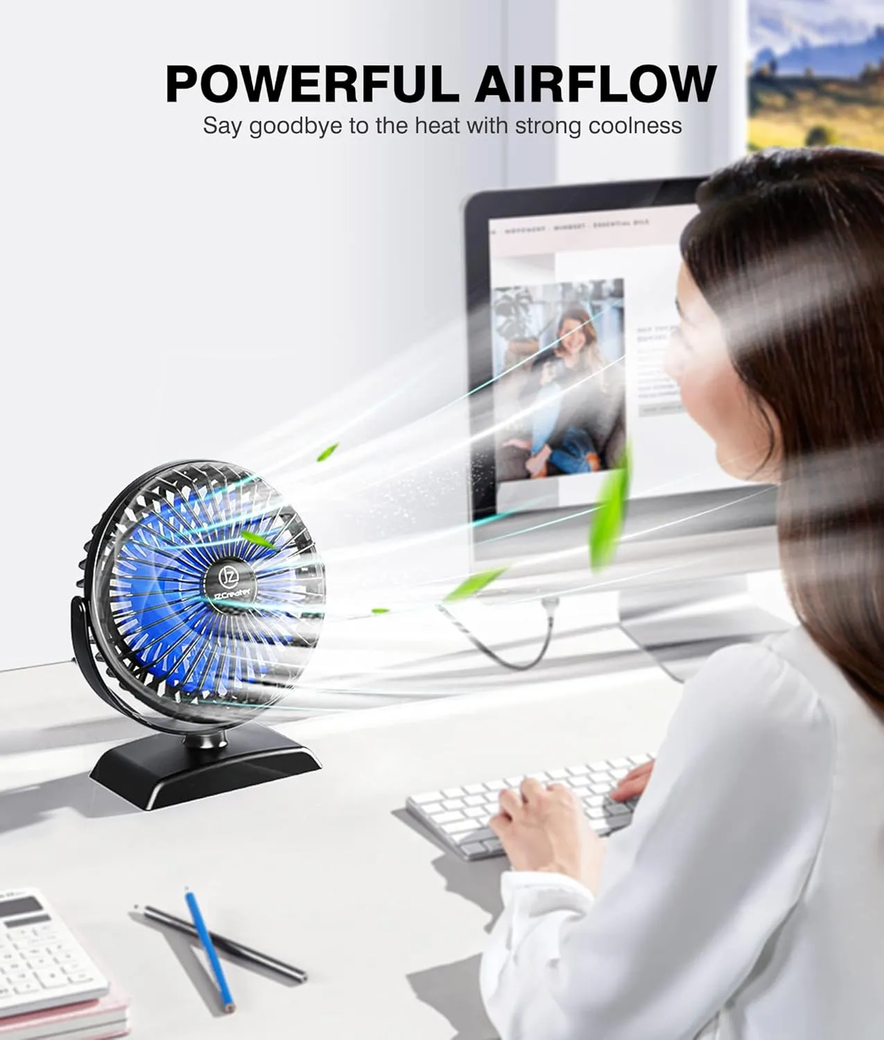 JZCreater Mini Desk Fan3 Speed Ultra-Quiet OperationPortable USB Cooling Fan for Office Desk, Bedroom Use, Personal Fan with Adjustable Tilt for Summer Indoor/Outdoor,USB-Powered, Black
