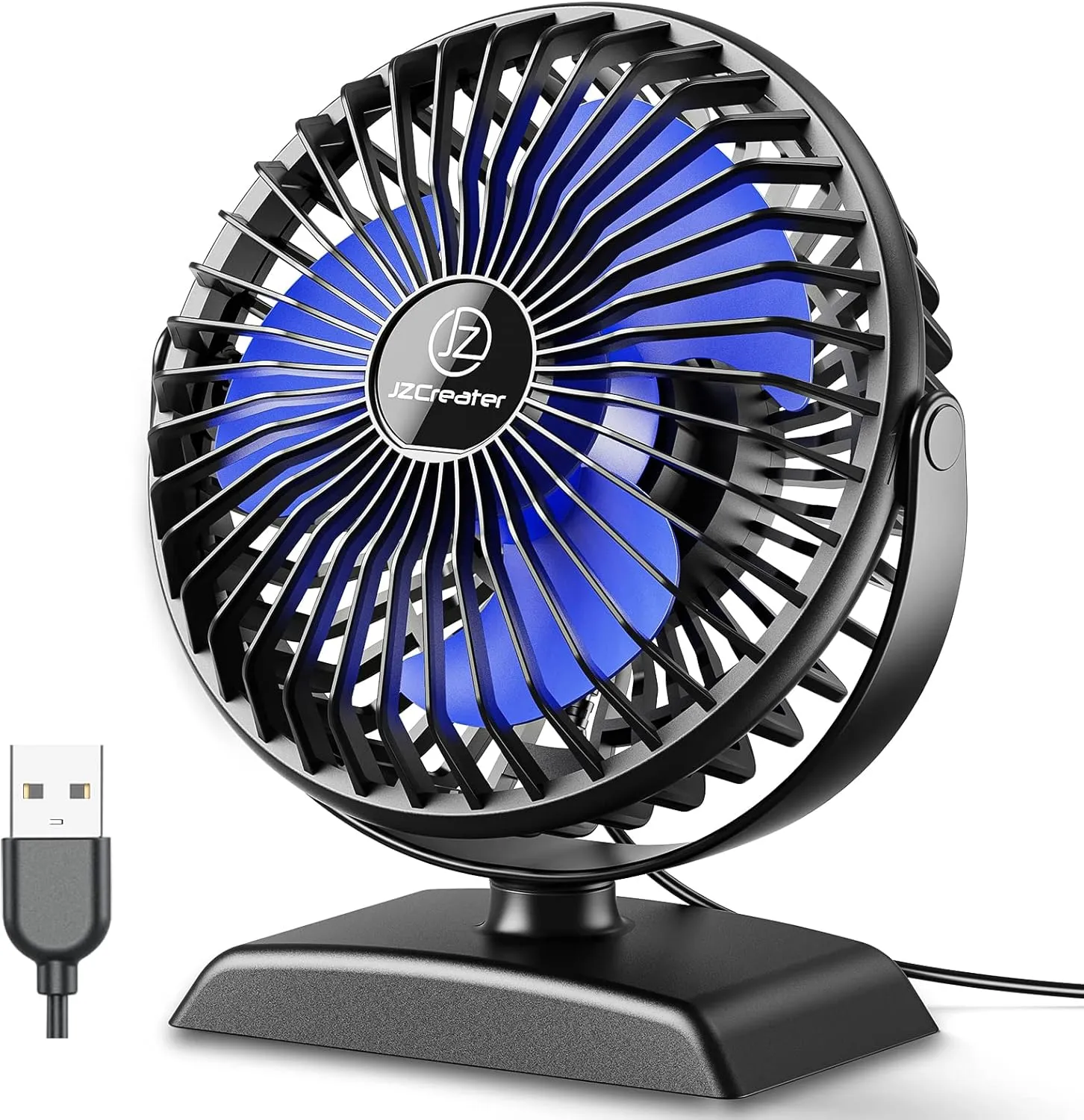JZCreater Mini Desk Fan3 Speed Ultra-Quiet OperationPortable USB Cooling Fan for Office Desk, Bedroom Use, Personal Fan with Adjustable Tilt for Summer Indoor/Outdoor,USB-Powered, Black