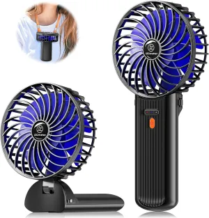 JZCreater Mini Handheld Fan, Portable Rechargeable Fans, Quiet 4 Speed, 2in1 Battery Operated USB Desk Fan, Small Folding Stand Electric Fan for Travel Outdoor Home Office Makeup, Gift for Women Mini handheld fan for personal cooling