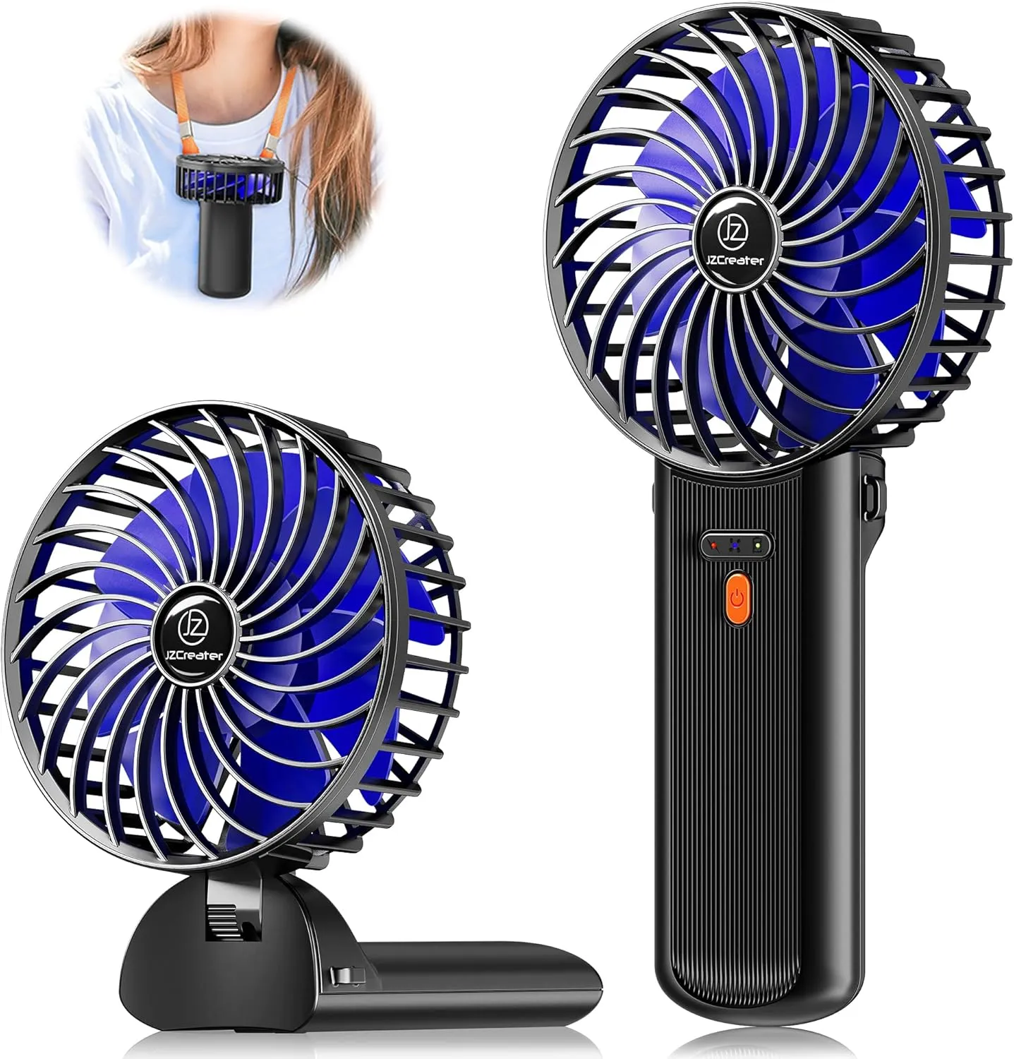 JZCreater Mini Handheld Fan, Portable Rechargeable Fans, Quiet 4 Speed, 2in1 Battery Operated USB Desk Fan, Small Folding Stand Electric Fan for Travel Outdoor Home Office Makeup, Gift for Women Mini handheld fan for personal cooling