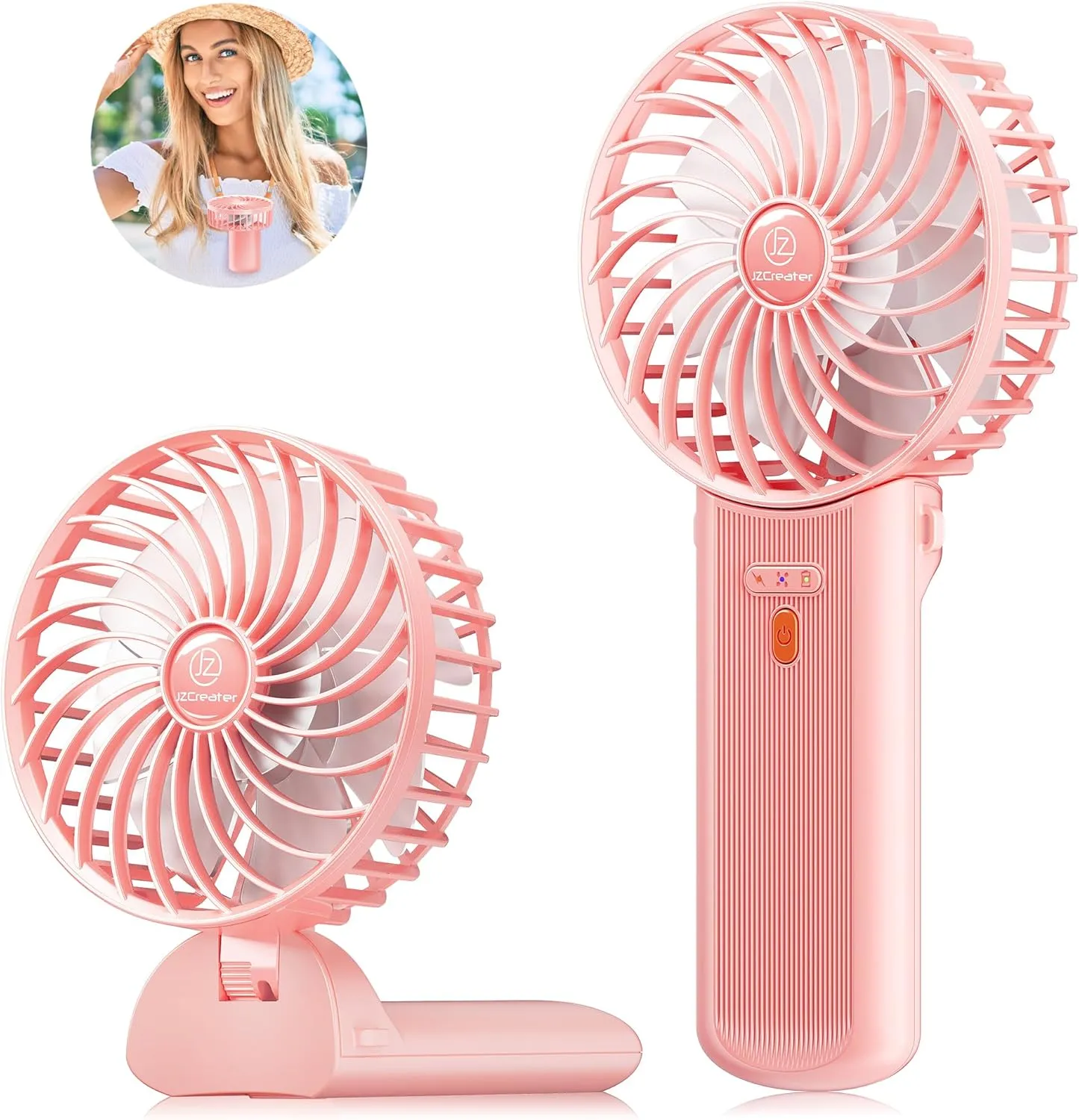 JZCreater Mini Handheld Fan,Portable Hand Held Fan, 15H Cooling, Quiet 4 Speed, USB Rechargeable Battery Operated Desk Fan, Small Folding Electric Fan for Travel Outdoor Home Office Makeup, PINK Mini handheld fan for personal cooling