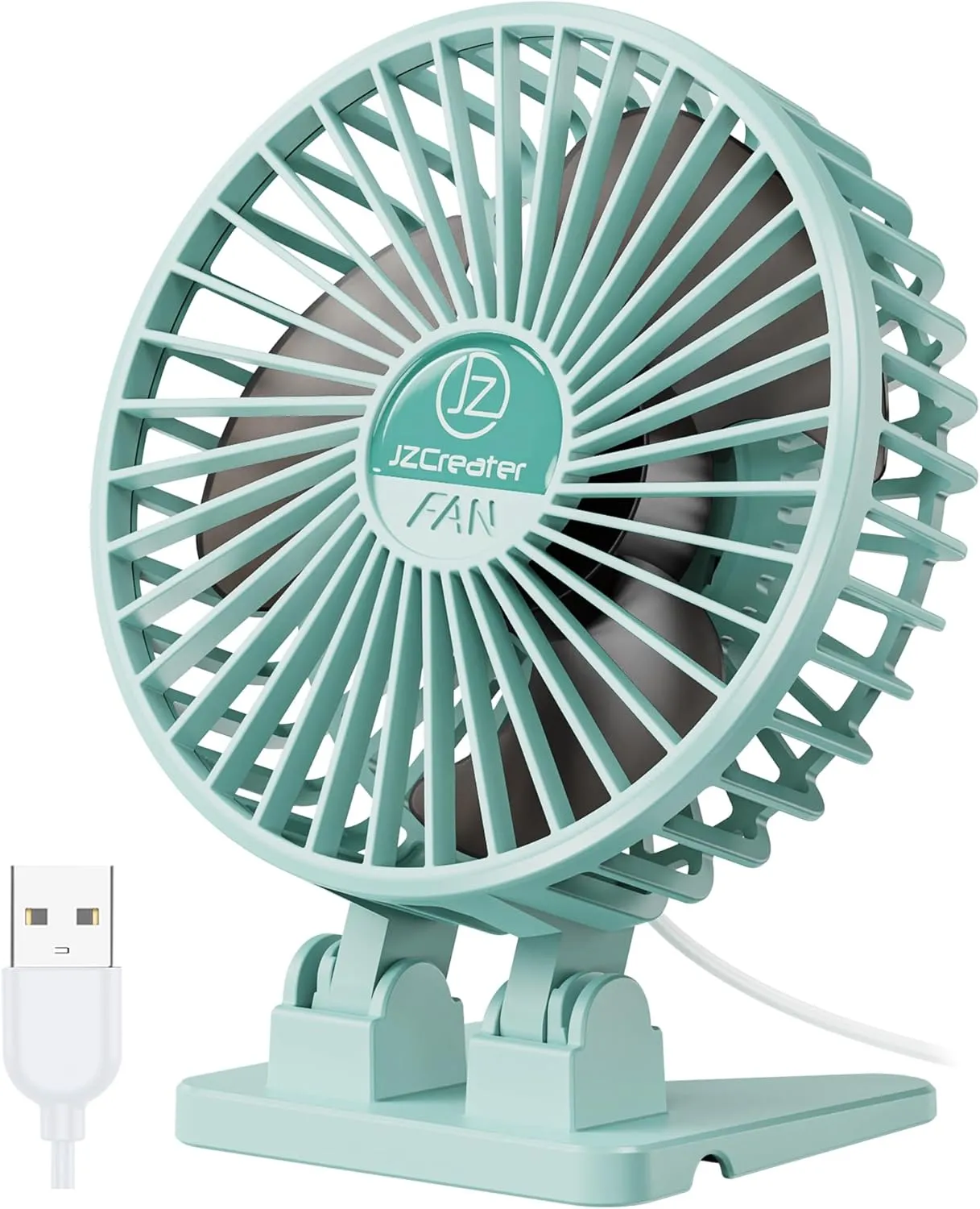 JZCreater USB Desk Fan, Mini Fan Portable, 3 Speeds Desktop Table Cooling Fan, Plug in Power Fan, Rotation Strong Wind, Quiet Personal Small Fan for Home Desktop Office Travel Bedroom, Apple Green USB desktop fan for workspace