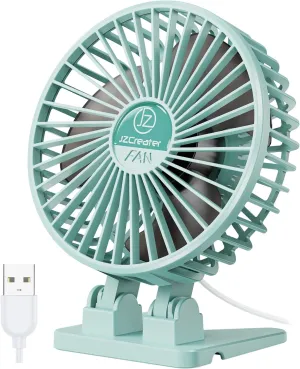 JZCreater USB Desk Fan, Mini Fan Portable, 3 Speeds Desktop Table Cooling Fan, Plug in Power Fan, Rotation Strong Wind, Quiet Personal Small Fan for Home Desktop Office Travel Bedroom, Apple Green USB desktop fan for workspace