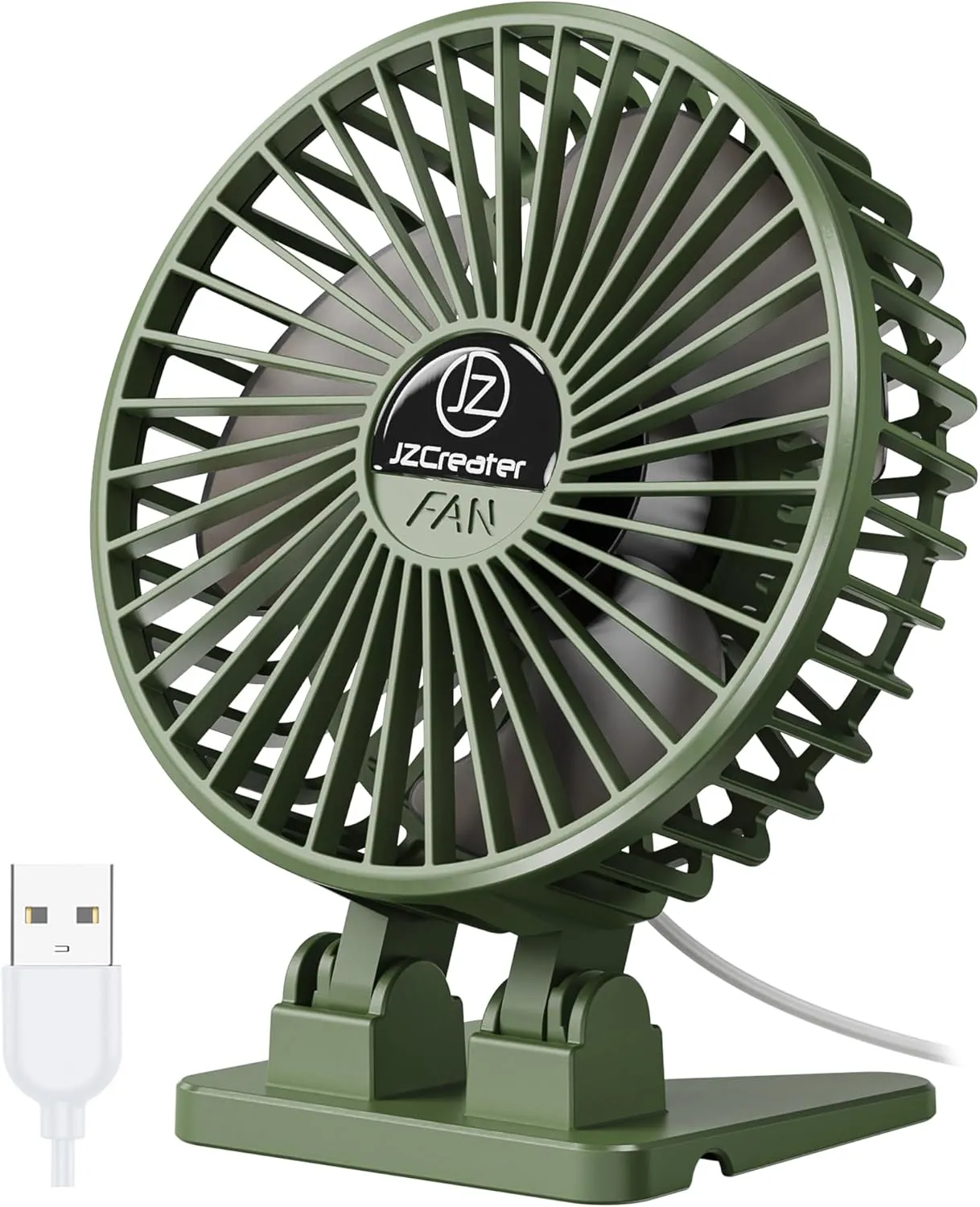 JZCreater USB Desk Fan, Mini Fan Portable, 3 Speeds Desktop Table Cooling Fans, Plug in Power Fans, Rotation Strong Wind, Quiet Personal Small Fan for Home Desktop Office Travel Bedroom, Army Green USB desktop fan for workspace