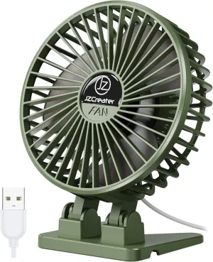 JZCreater USB Desk Fan, Mini Fan Portable, 3 Speeds Desktop Table Cooling Fans, Plug in Power Fans, Rotation Strong Wind, Quiet Personal Small Fan for Home Desktop Office Travel Bedroom, Army Green USB desktop fan for workspace